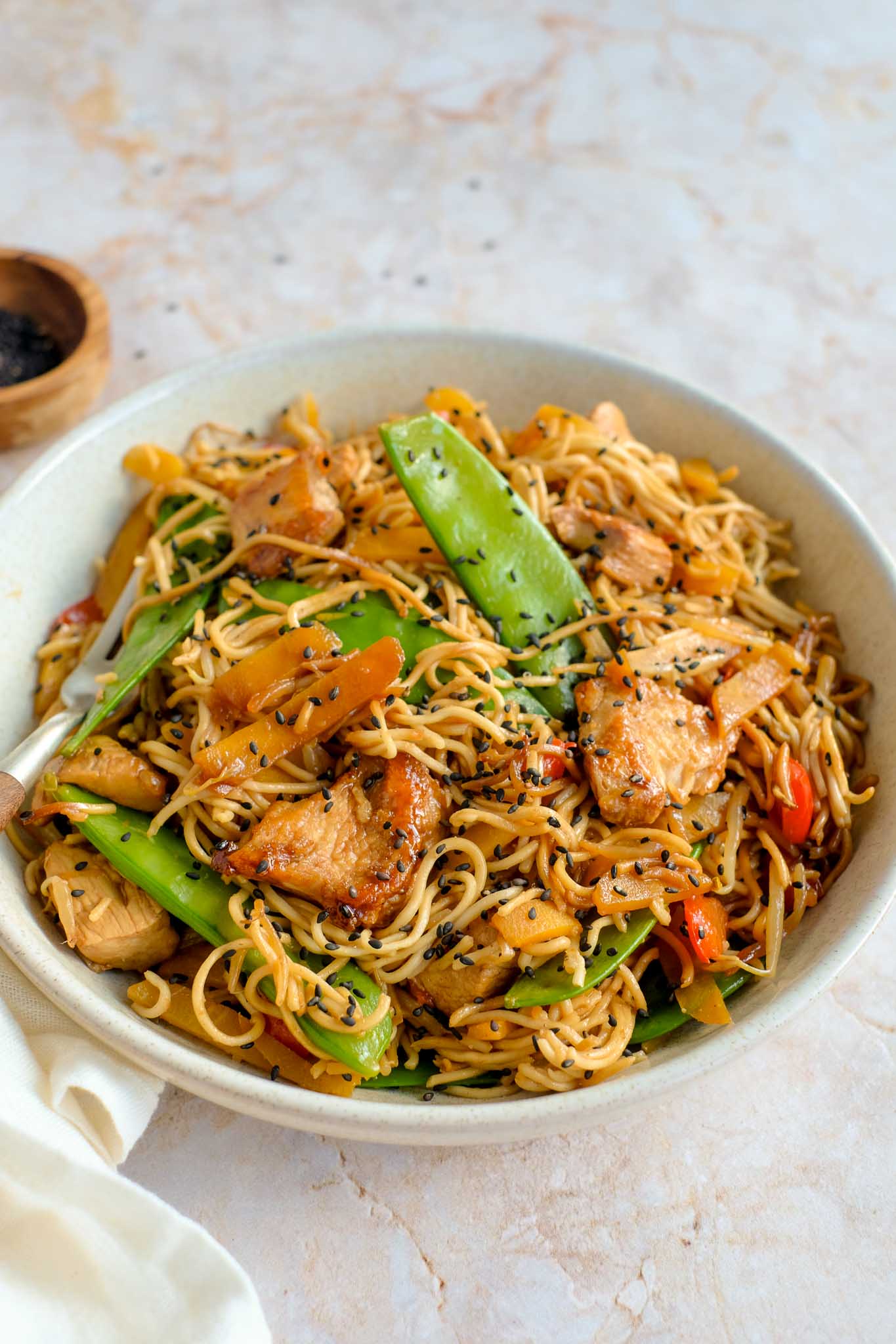 Teriyaki noedels met kip