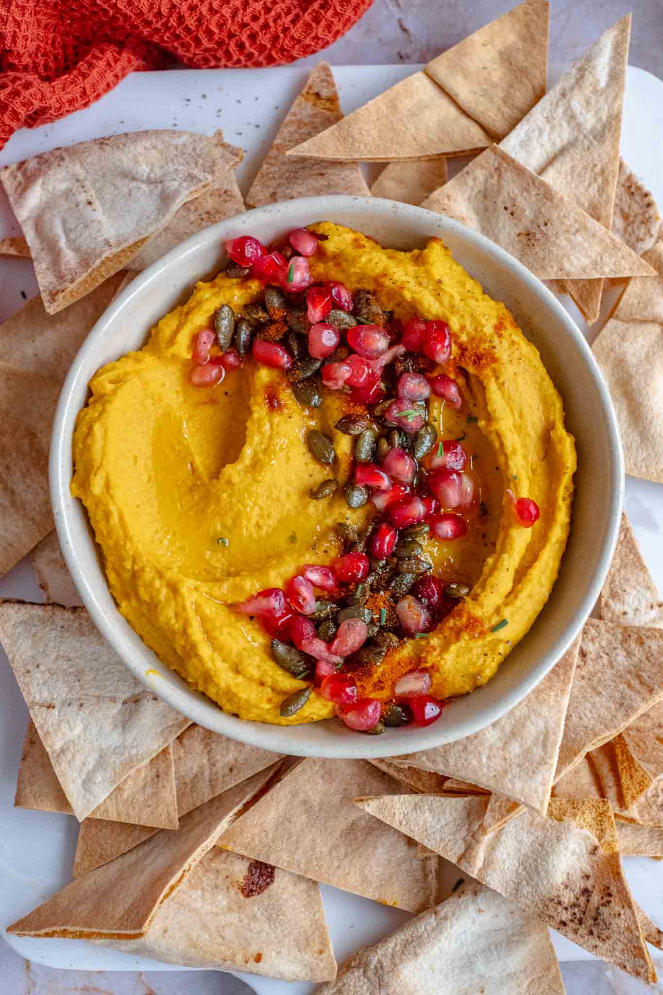 pumpkin hummus with pomegranate